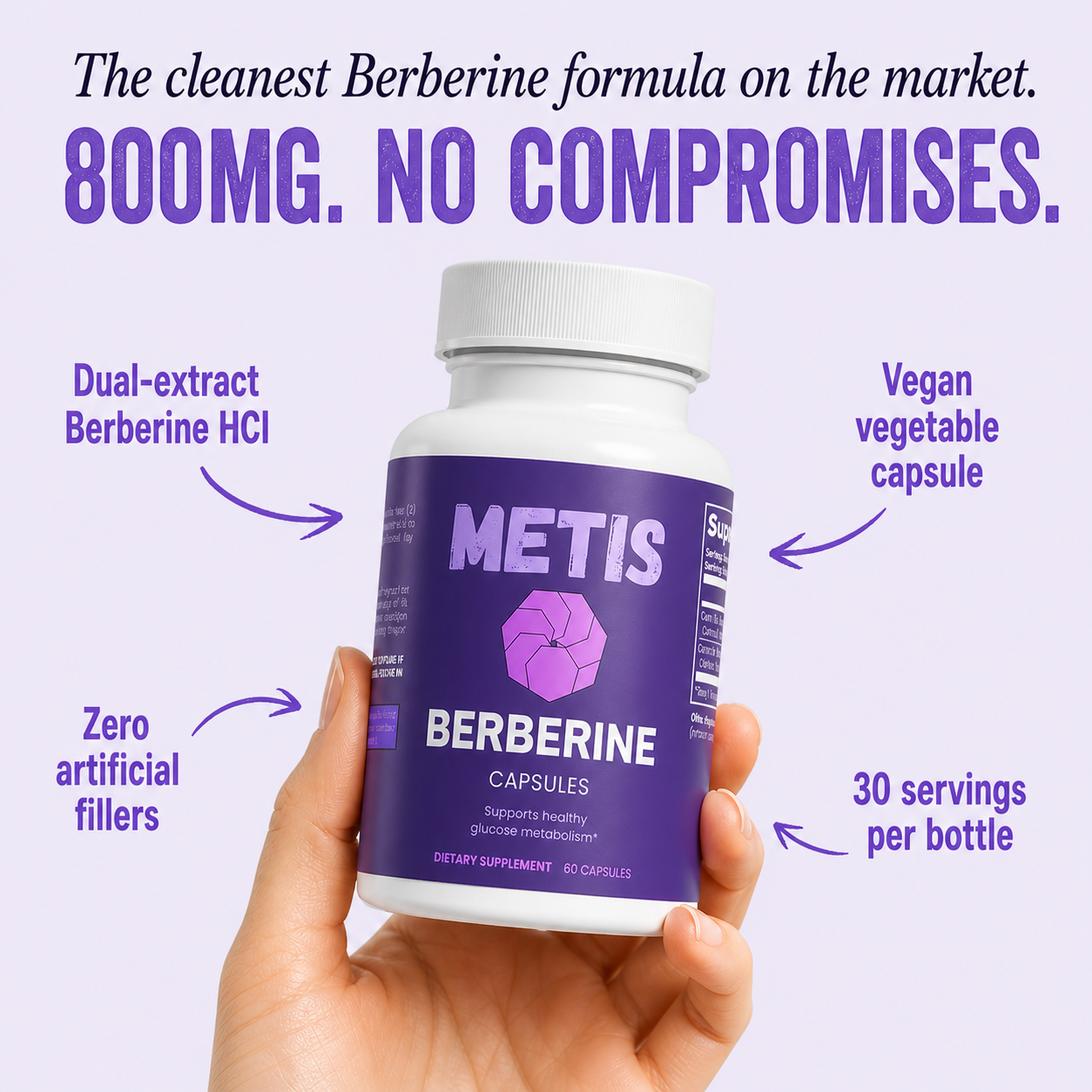 Metis Berberine Capsules | 800mg | Blood Sugar & Metabolism Support | 60 Vege Caps