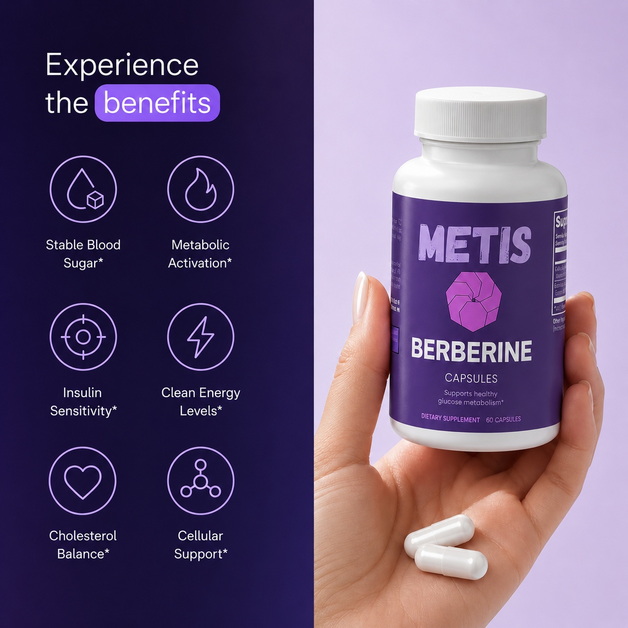 Metis Berberine Capsules | 800mg | Blood Sugar & Metabolism Support | 60 Vege Caps